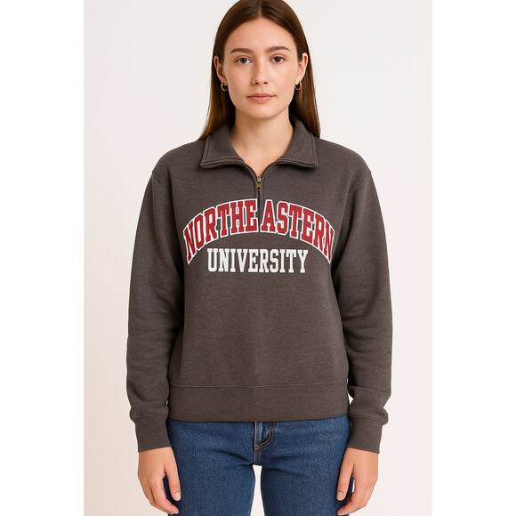 JanSport Northeastern University 1/4 Zip Sweatshirt Gray Red White Women’s XS - Picture 1 of 5